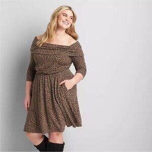 Lane Bryant Animal Cheetah Print Off the Shoulder Stretch Dress 18/20 NWT